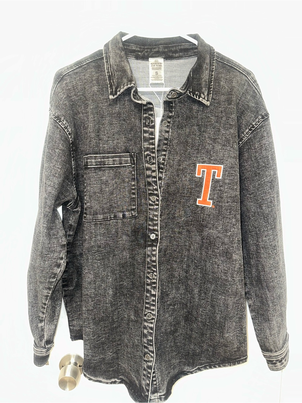 University of Texas Script Button-Down Shirt in Orange on Charcoal - Picture 5 of 10